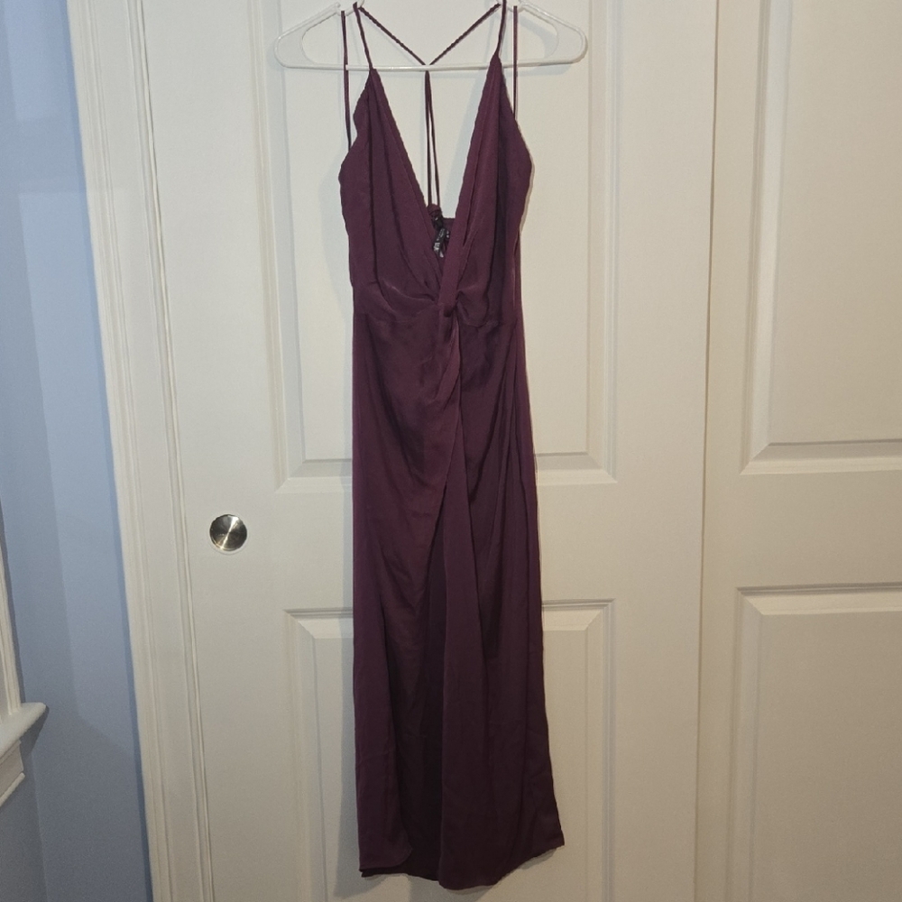 NWT Zara Deep Purple Faux Satin Slip Midi Dress Size L